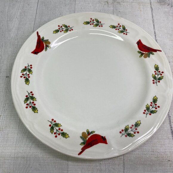 70s Gibson WINTER BIRDS Red Cardinal Holly Oven Safe Ceramic Dinner Plates Set 4 - Picture 8 of 16